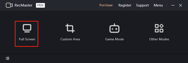 Select a recording mode in RecMaster for screen recording