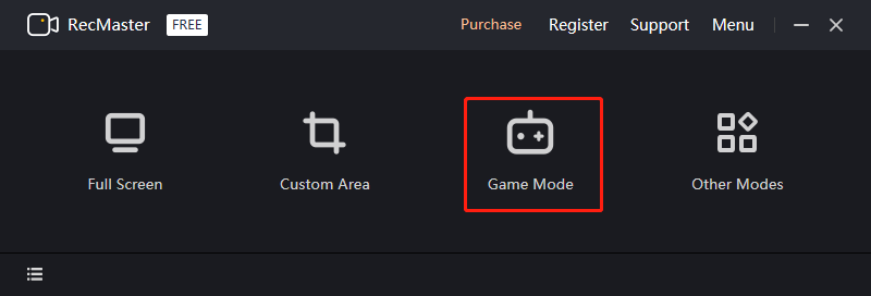 Choose Game Mode in RecMaster for game recording
