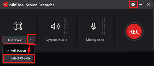 Select the recording area in MiniTool Screen Recorder for recording TVer videos