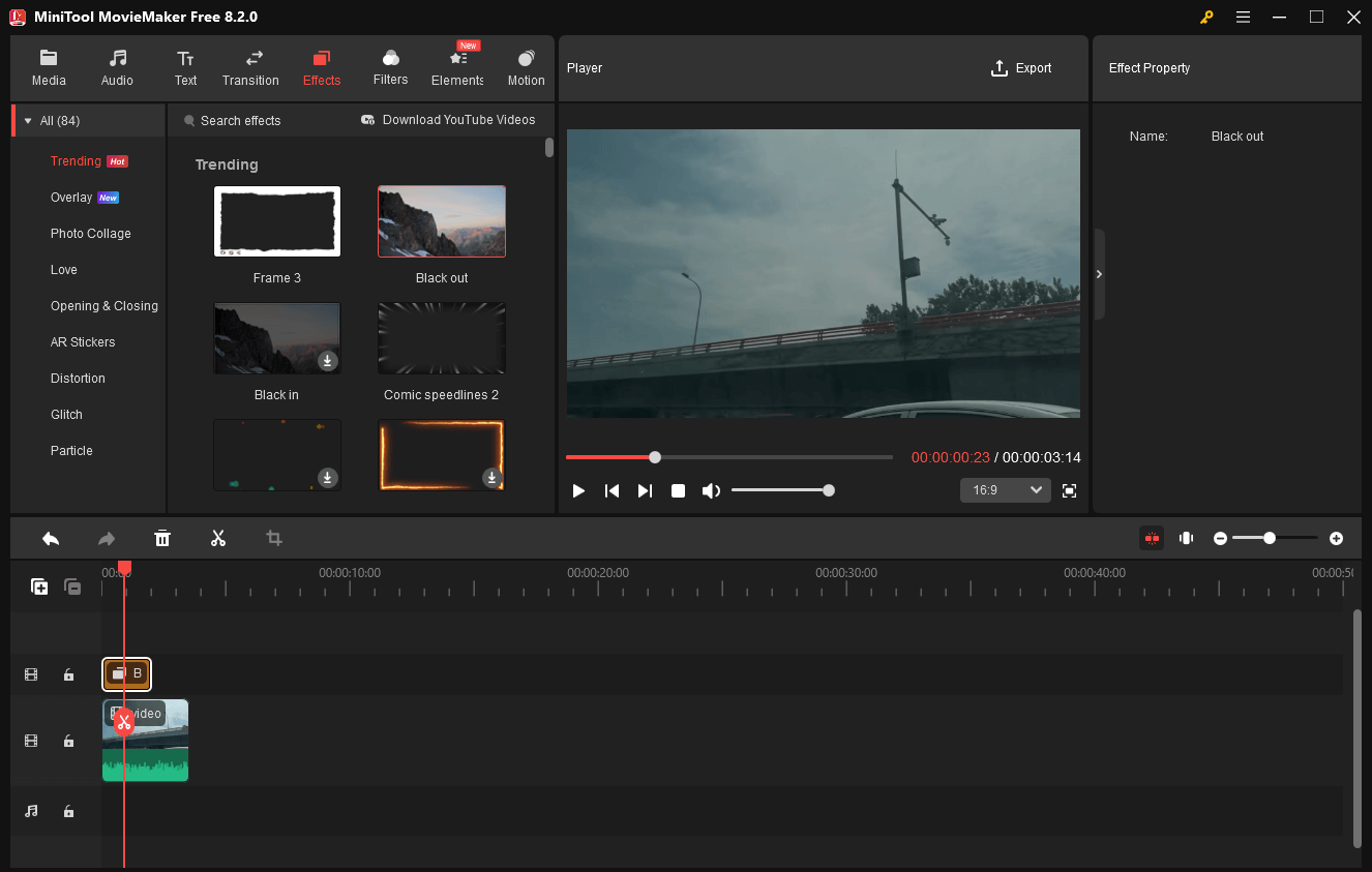 The user interface of MiniTool MovieMaker
