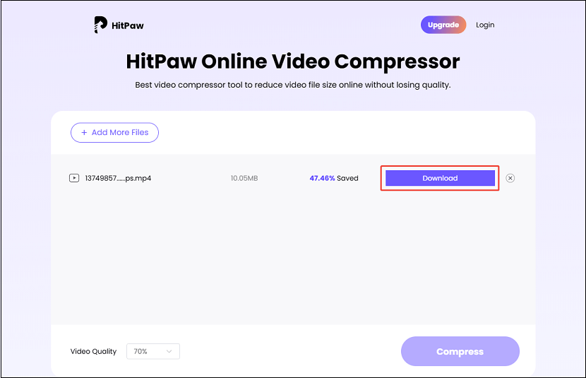 Click on Download to download the compressed video in HitPaw