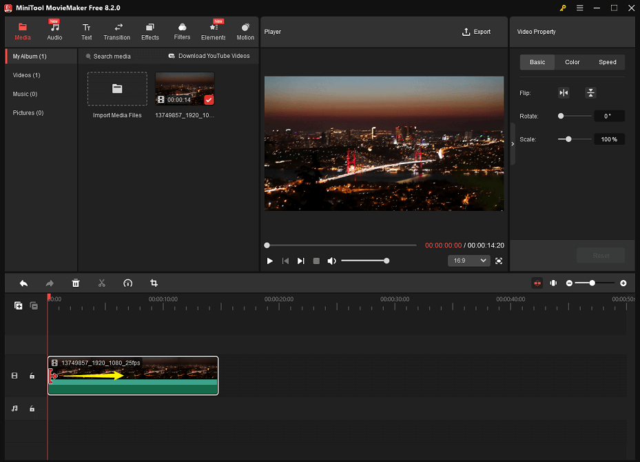 Drag the arrow right to trim off unwanted parts of the video with MiniTool MovieMaker