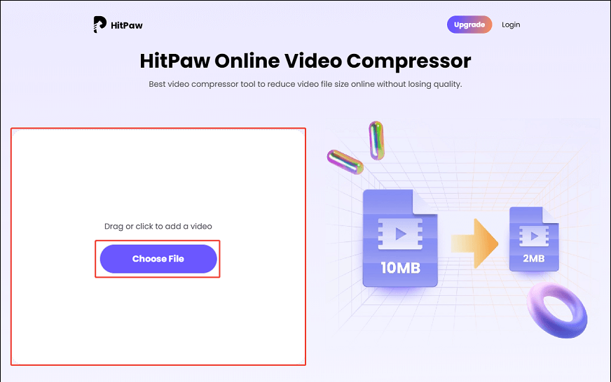 Upload your video to HitPaw by dragging and dropping into the Drag or click to add a video window, or clicking Choose File