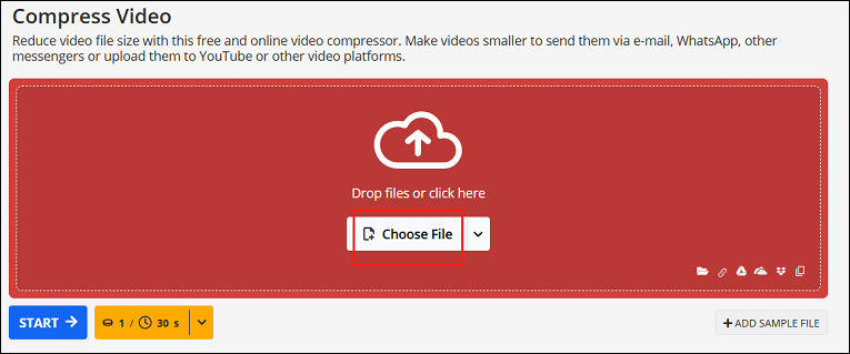 Click on Choose File to upload the video you want to compress into Online File Compressor