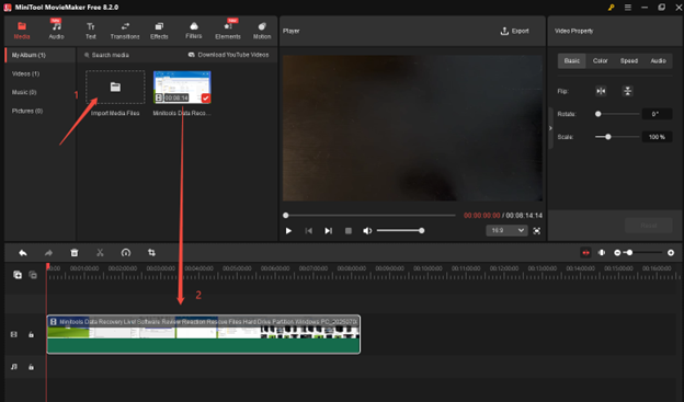 Click on Import Media Files to import the video and add the imported video to the timeline in MiniTool MovieMaker