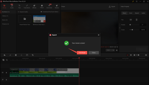 Click on Find Target to locate the compressed video in MiniTool Video Converter