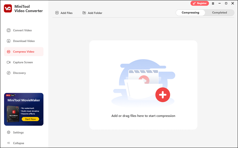 The user interface of MiniTool Video Converter in the Compress Video module