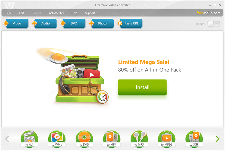The user interface of Freemake Video Converter