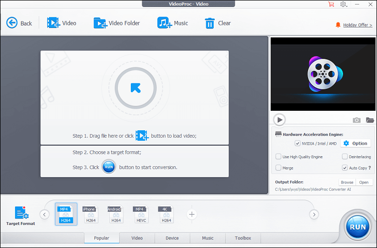 The main interface of VideoProc Converter AI
