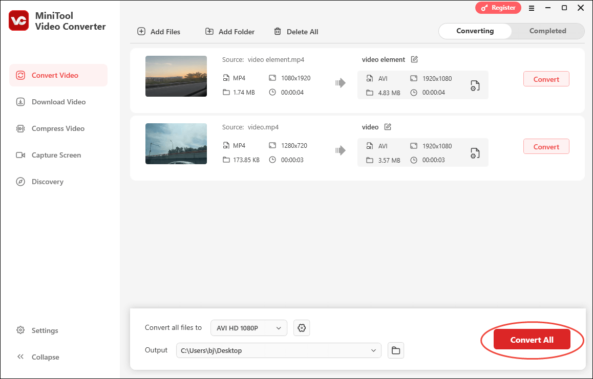 Click on Convert All in MiniTool Video Converter to begin the conversion process
