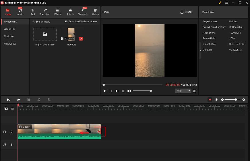 Drag the Trim icon to remove the unwanted video part in MiniTool MovieMaker