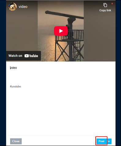 Click on the Post option to share the YouTube video on Tumblr
