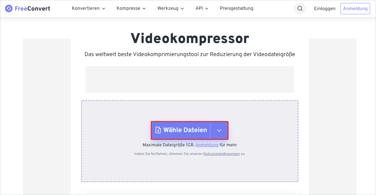 zum Hochladen von Discord-Videos auf FreeConvert klicken Sie auf „Wähle Dateien“