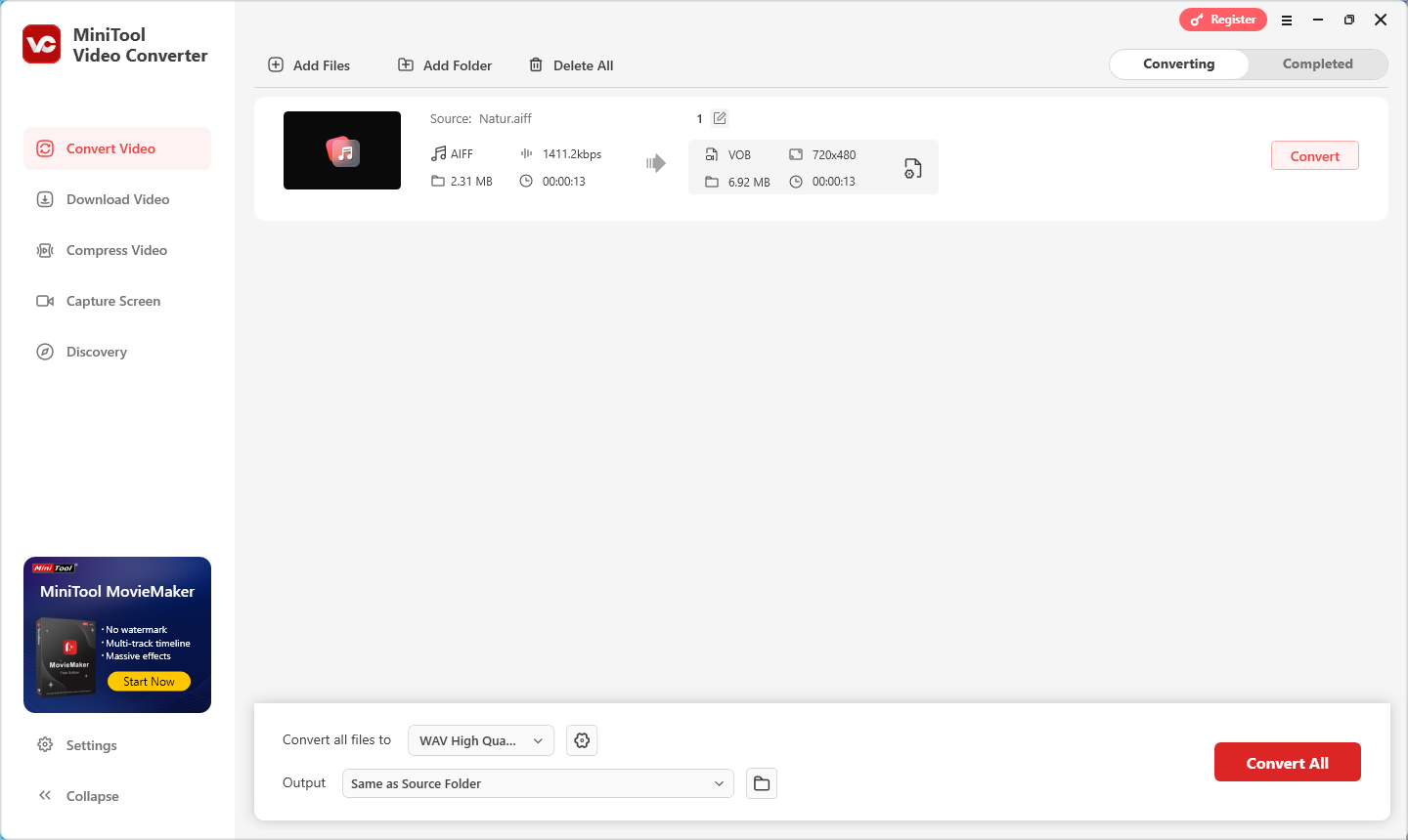 AIFF mit MiniTool Video Converter in VOB konvertieren