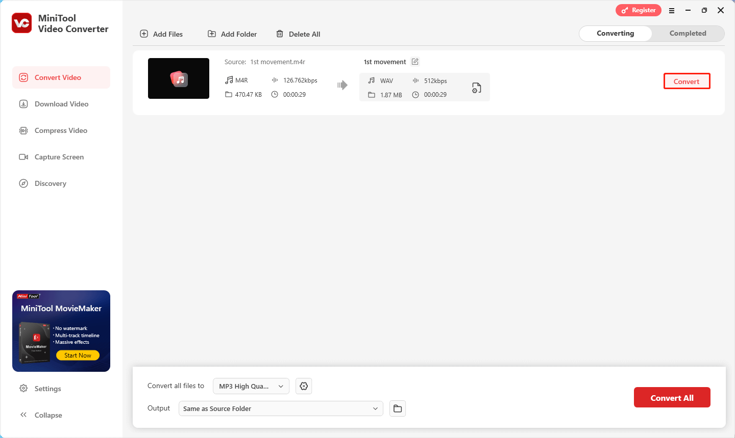 zum Start der Konvertierung klicken Sie in MiniTool Video Converter auf „Konvertieren“