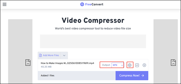 Expand Output to choose an output format and click on Advanced Options to customize more settings in FreeConvert