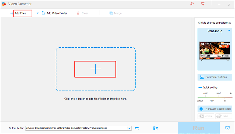 Zum Importieren der BIN-Datei klicken Sie in HD Video Converter Factory Pro auf „Dateien hinzufügen“ oder ziehen Sie die Datei in den mittleren Bereich