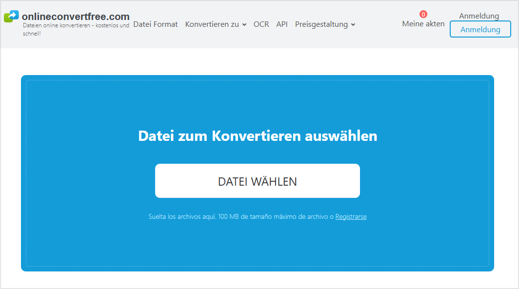Oberfläche von OnlineConvertFree