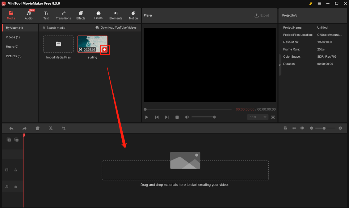 AVI-Video in MiniTool MovieMaker importieren und zur Zeitleiste hinzufügen