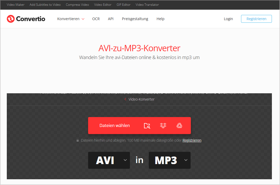 mit Convertio AVI in MP3 online konvertieren