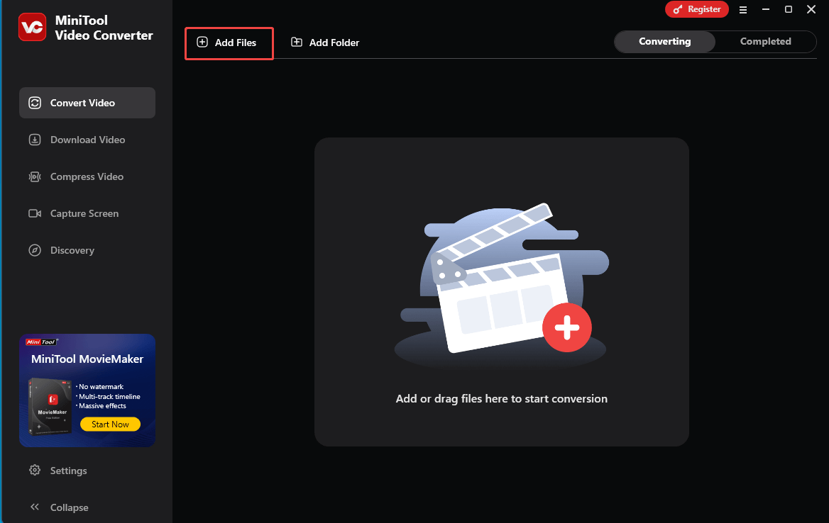 Click on Add Files in MiniTool Video Converter to import the WEBM videos