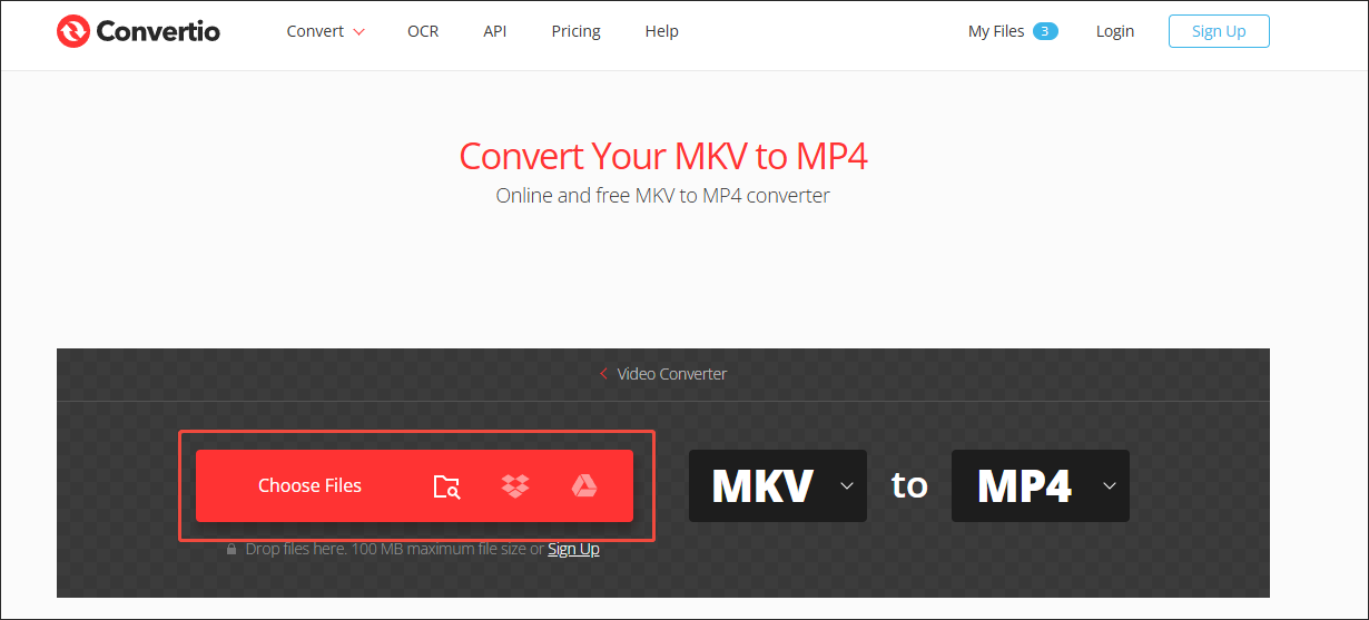 Click on Choose Files in Convertio to import your MKV videos