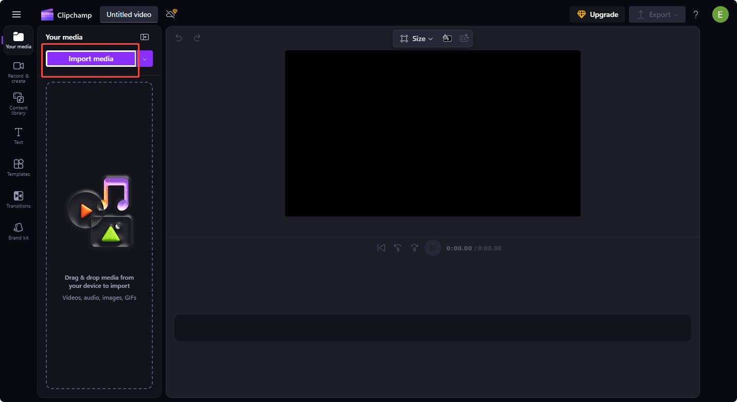 Click on Import media in Clipchamp to import your ASF video