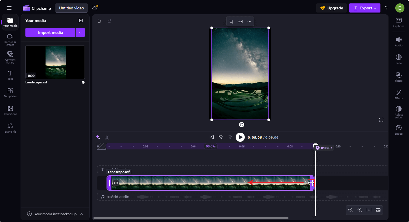 Drag the double-headed arrow in Clipchamp to trim your ASF video