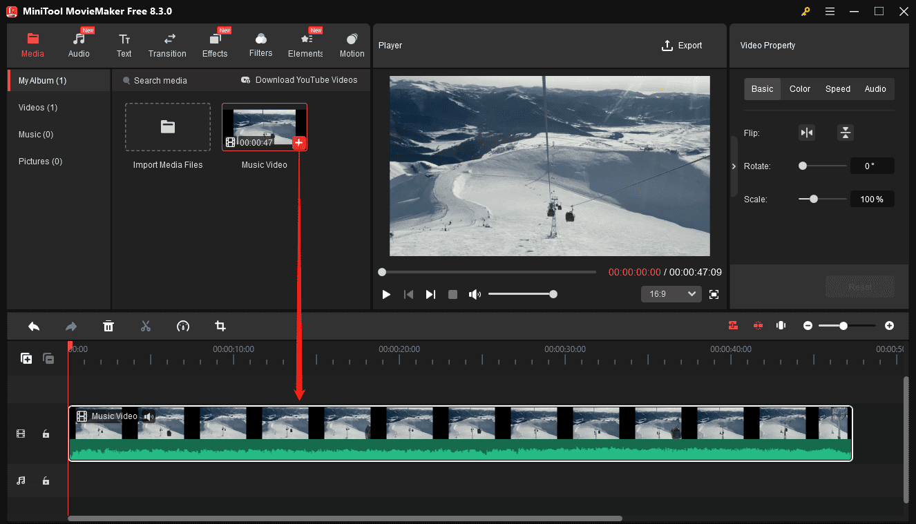 Click + to add the video to the timeline in Customize MiniTool MovieMaker