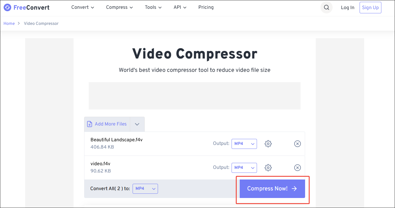 Click on Compress Now in FreeConvert Video Compressor to begin the compression process