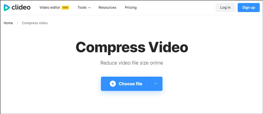 The Clideo compression’s interface