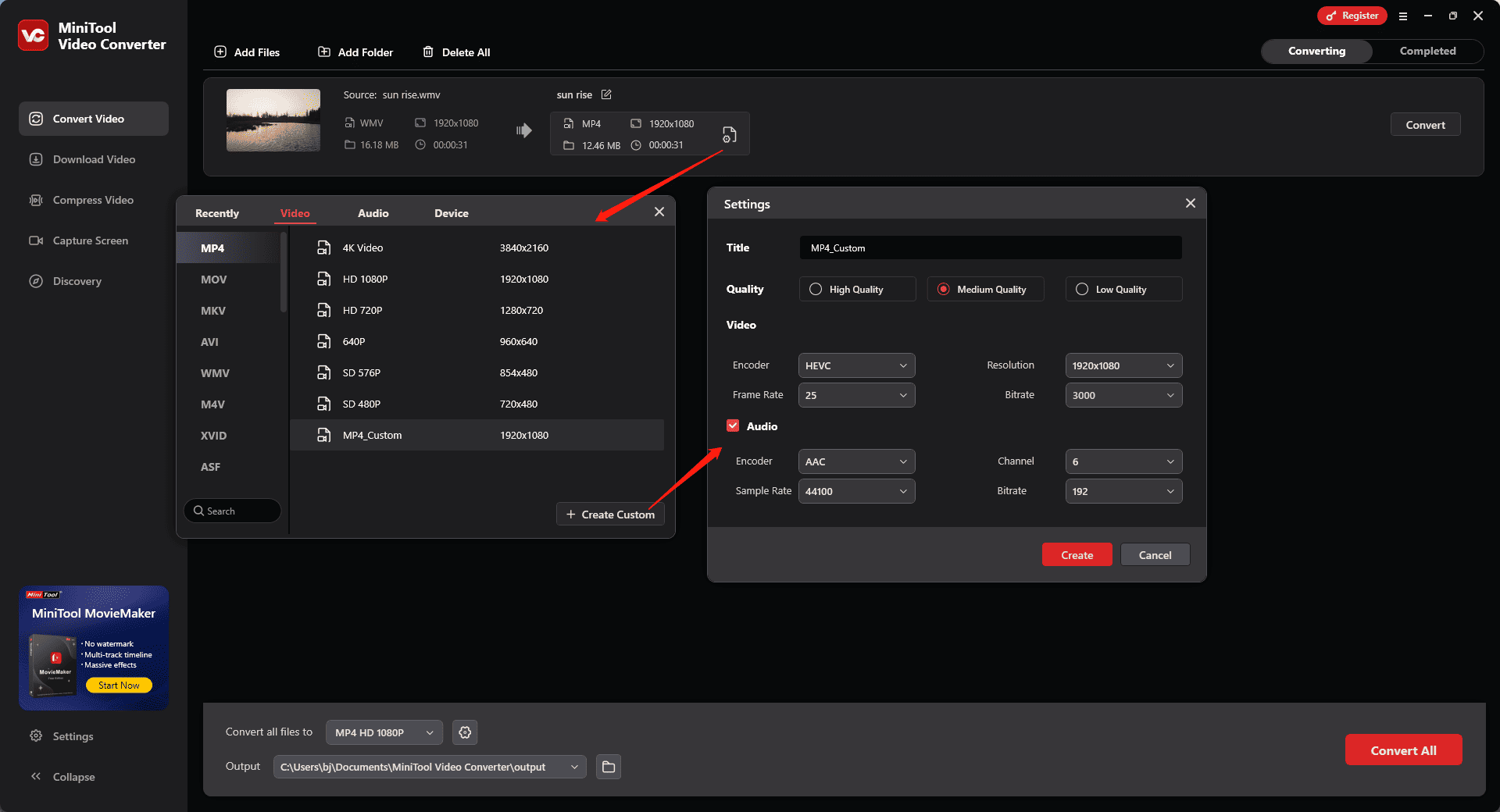 Create a custom format in MiniTool Video Converter