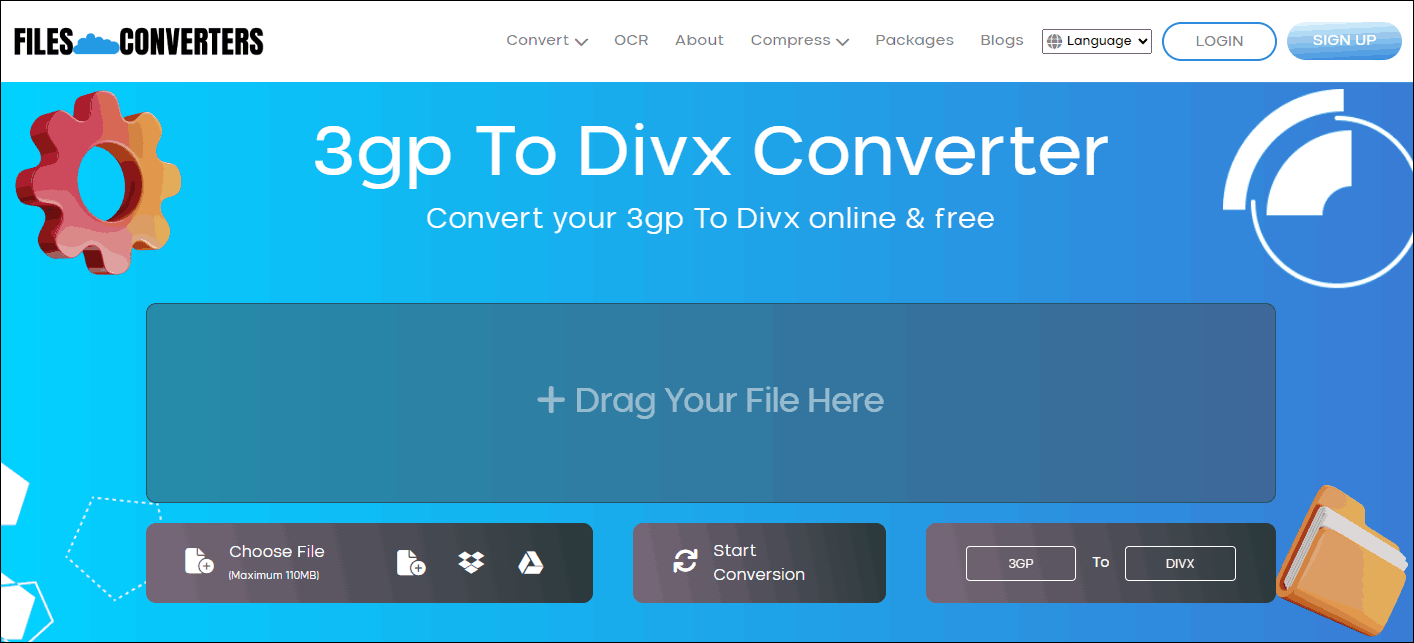 The homepage of Files Converter