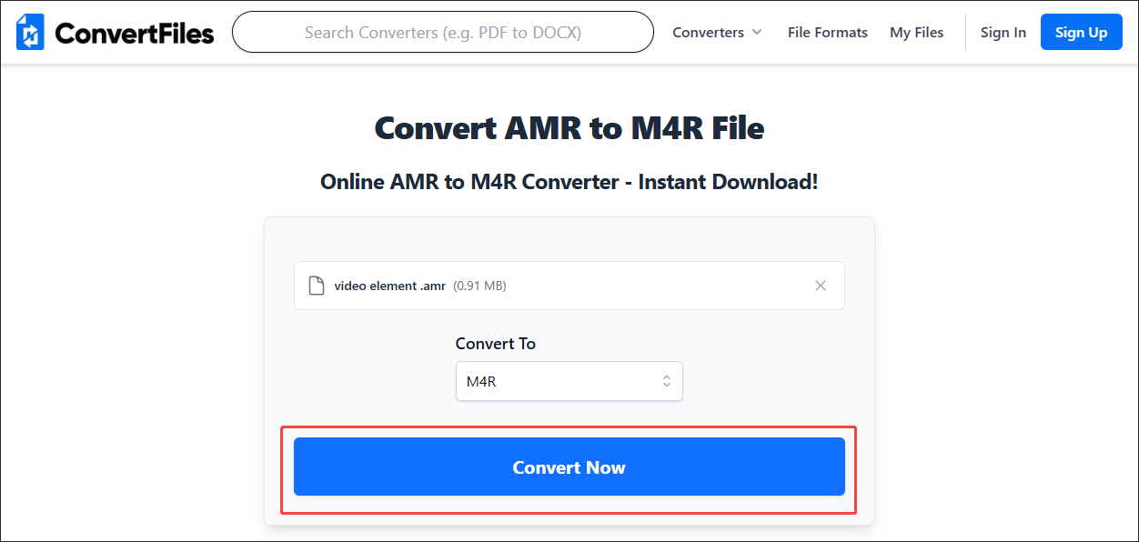 Click on Convert Now in ConvertFiles to start the conversion process