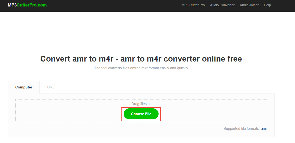 Click on Choose File in mp3cutterpro.com to import your AMR files