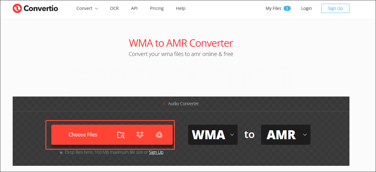 Click on Choose Files in Convertio to upload your WMA files