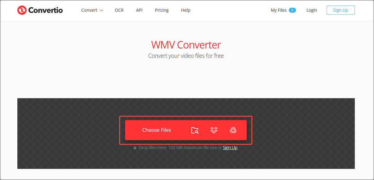 Click on Choose Files in Convertio to import your AVCHD videos