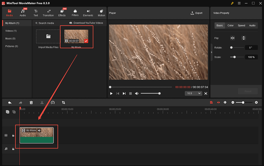 Add the blurry video to the timeline of MiniTool MovieMaker