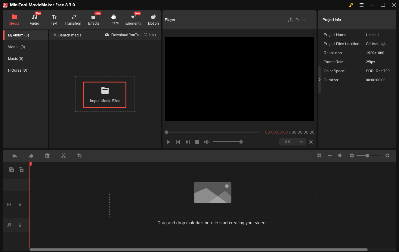 Click on Import Media Files in MiniTool MovieMaker to upload your HD video