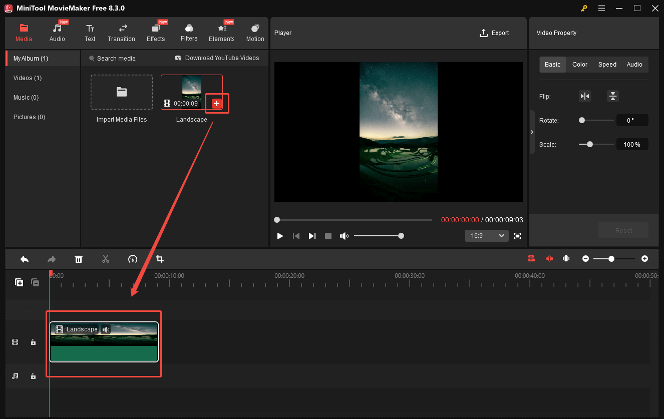 Add your HD video to the timeline of MiniTool MovieMaker