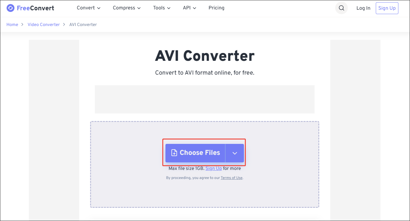 Click on Choose Files in FreeConvert to import your HD videos