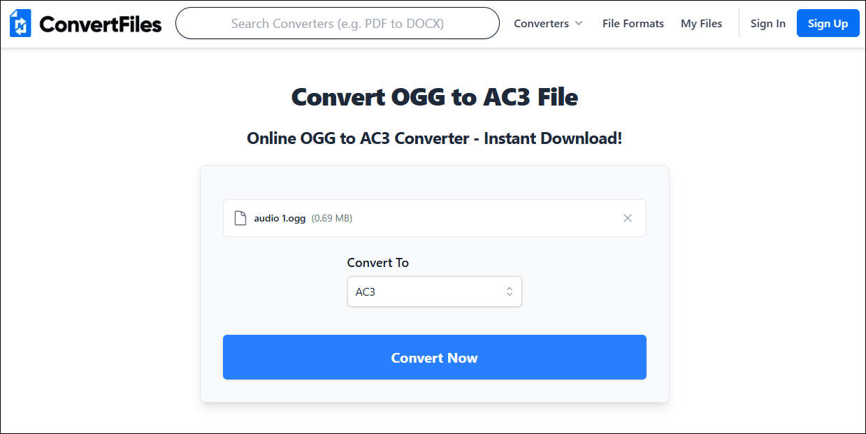 In the ConvertFiles’s conversion homepage, click the Convert Now to start the conversion