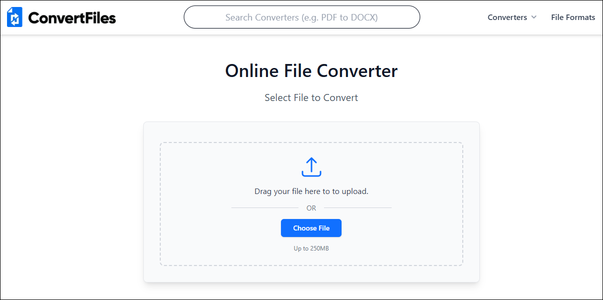 The ConvertFiles’s conversion homepage