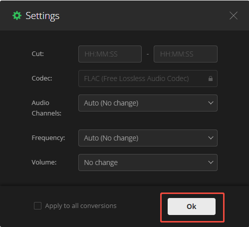The Settings window of Convertio