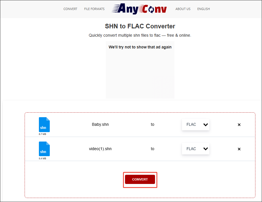 Click on CONVERT in AnyConv to start the conversion process
