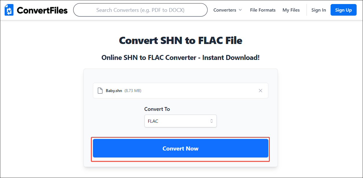 Click on Convert Now in ConvertFiles to start the conversion process