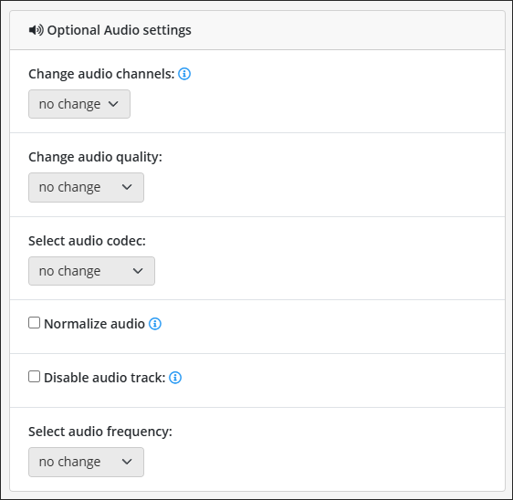 The Optional Audio settings part of Online-Convert