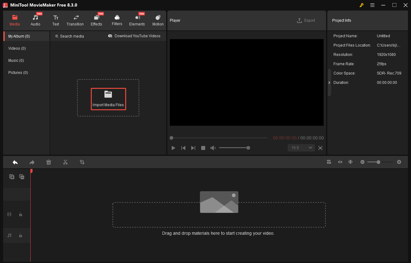 Click on Import Media Files in MiniTool MovieMaker to import your FLAC file