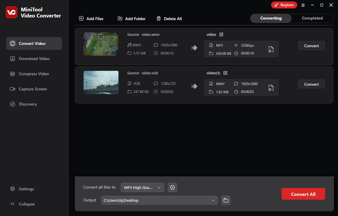 The user interface of MiniTool Video Converter