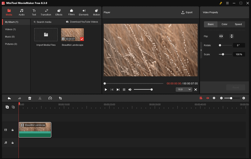 The user interface of MiniTool MovieMaker